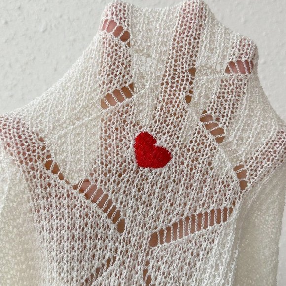 White Casual Womens Love Heart Embroidery Hollow Out Knitted Sweater - Picture 5 of 5